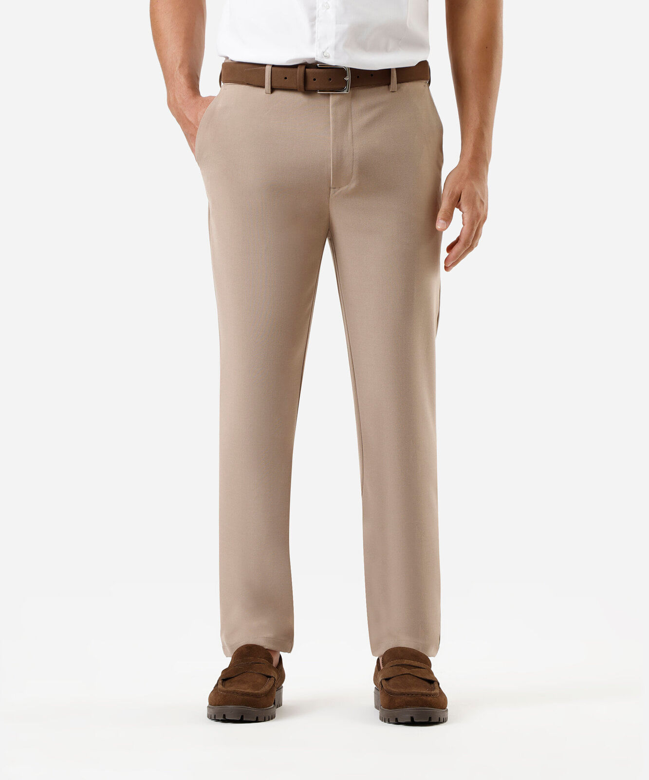 calça slim masculina cós elástico marrom