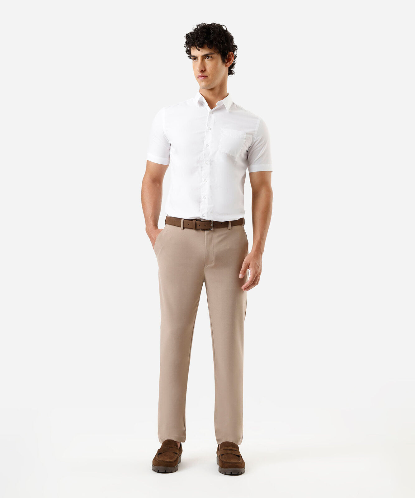 calça slim masculina cós elástico marrom