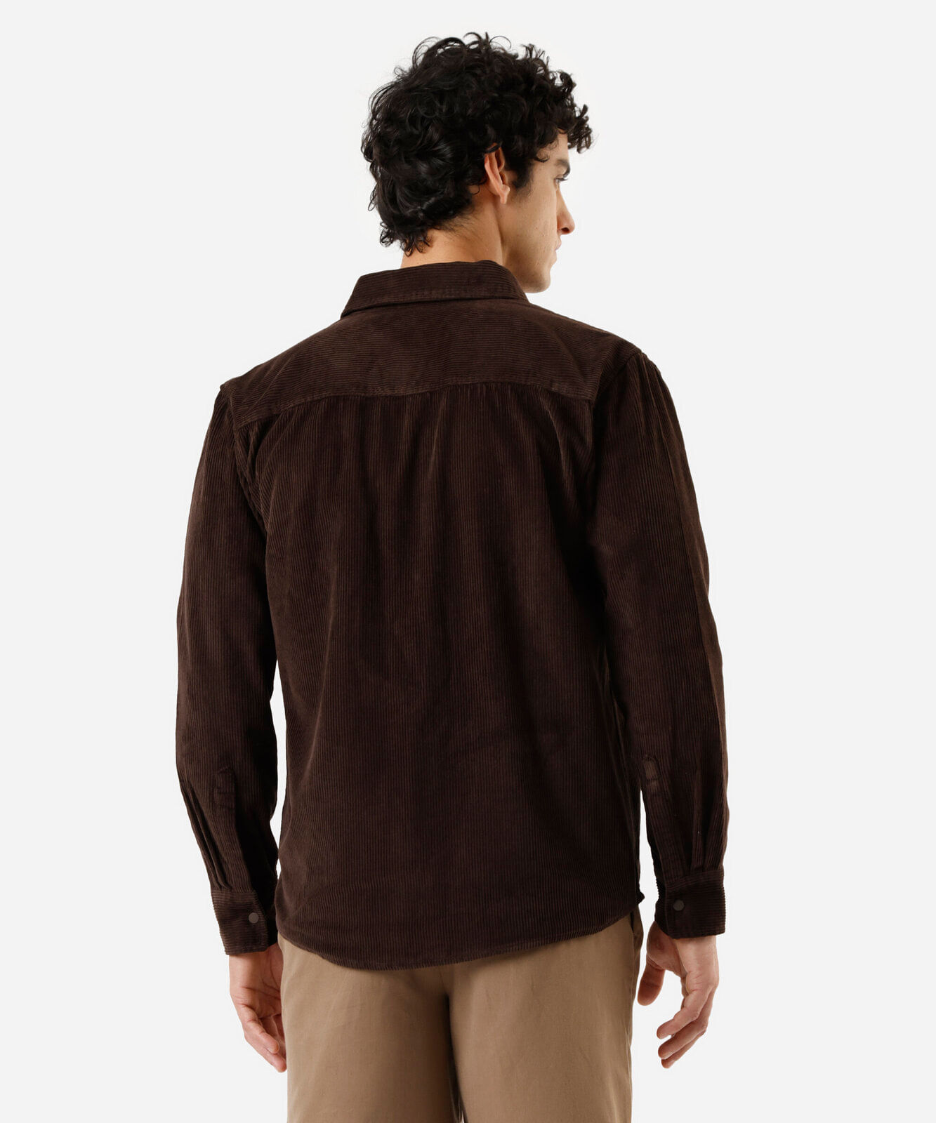 camisa masculina de veludo cotelê manga longa marrom