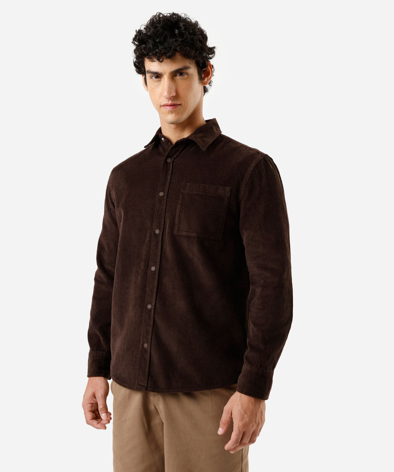 camisa masculina de veludo cotelê manga longa marrom