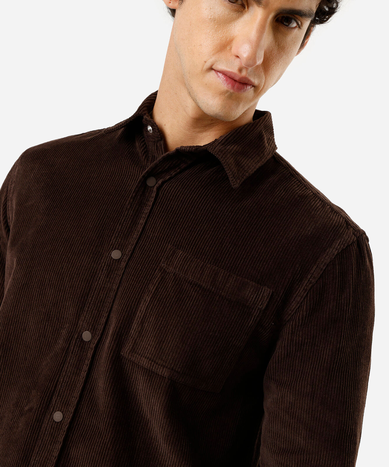 camisa masculina de veludo cotelê manga longa marrom