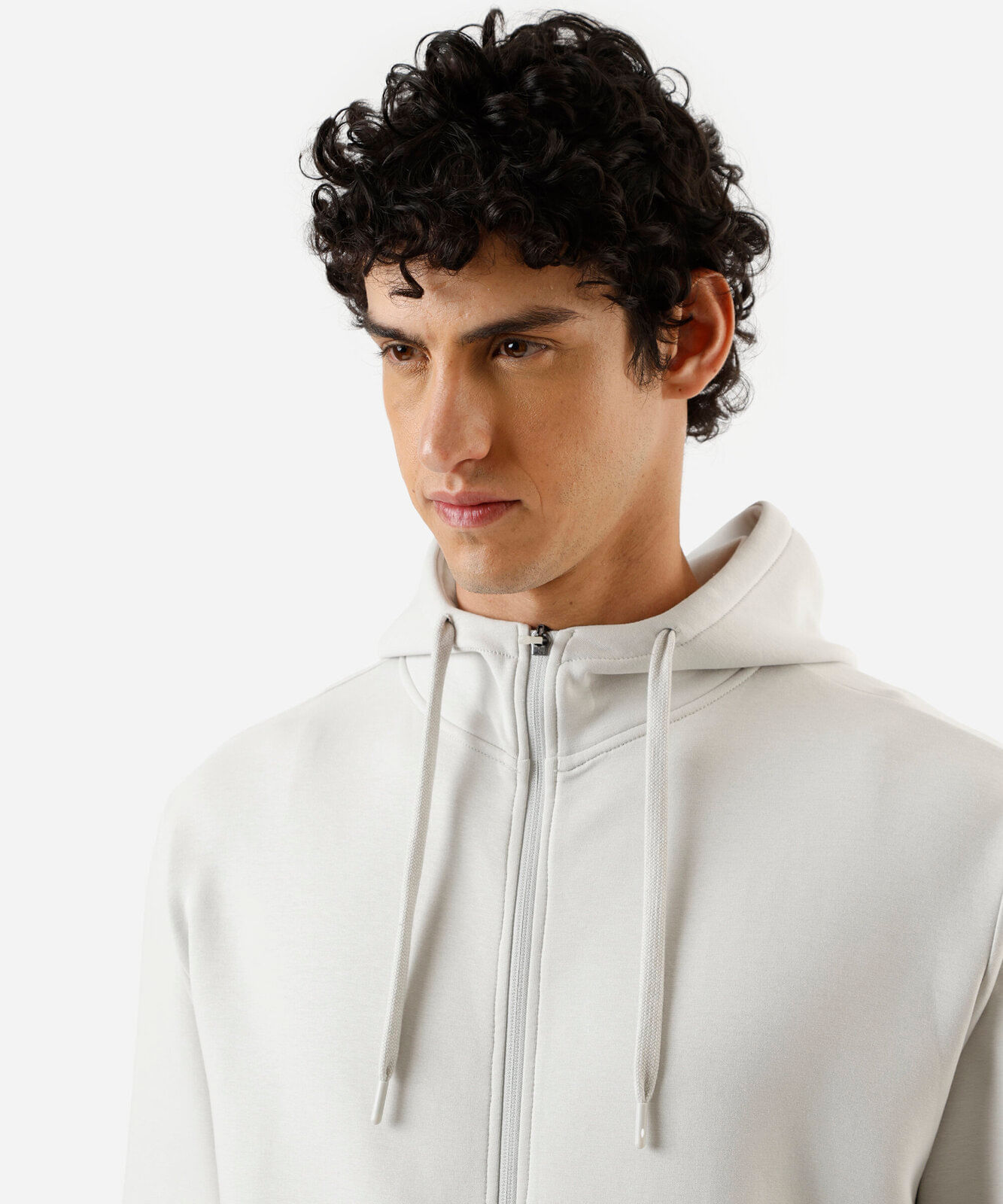 jaqueta masculina de moletom com capuz e bolso cinza