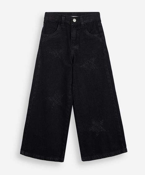 calça infantil wide jeans estrela puído preta