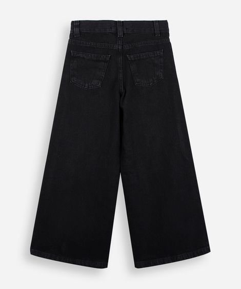 calça infantil wide jeans estrela puído preta