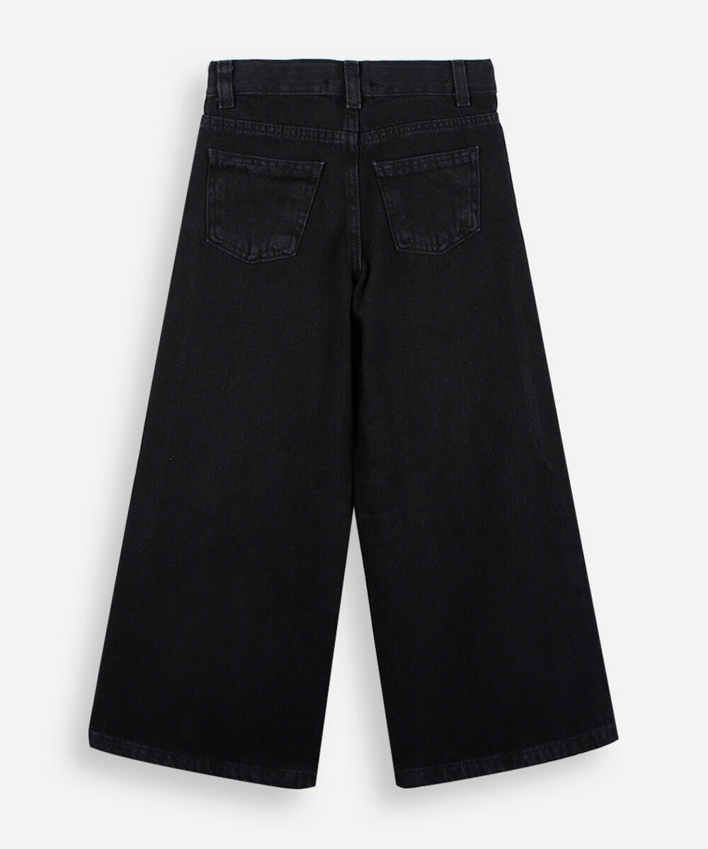 calça infantil wide jeans estrela puído preta