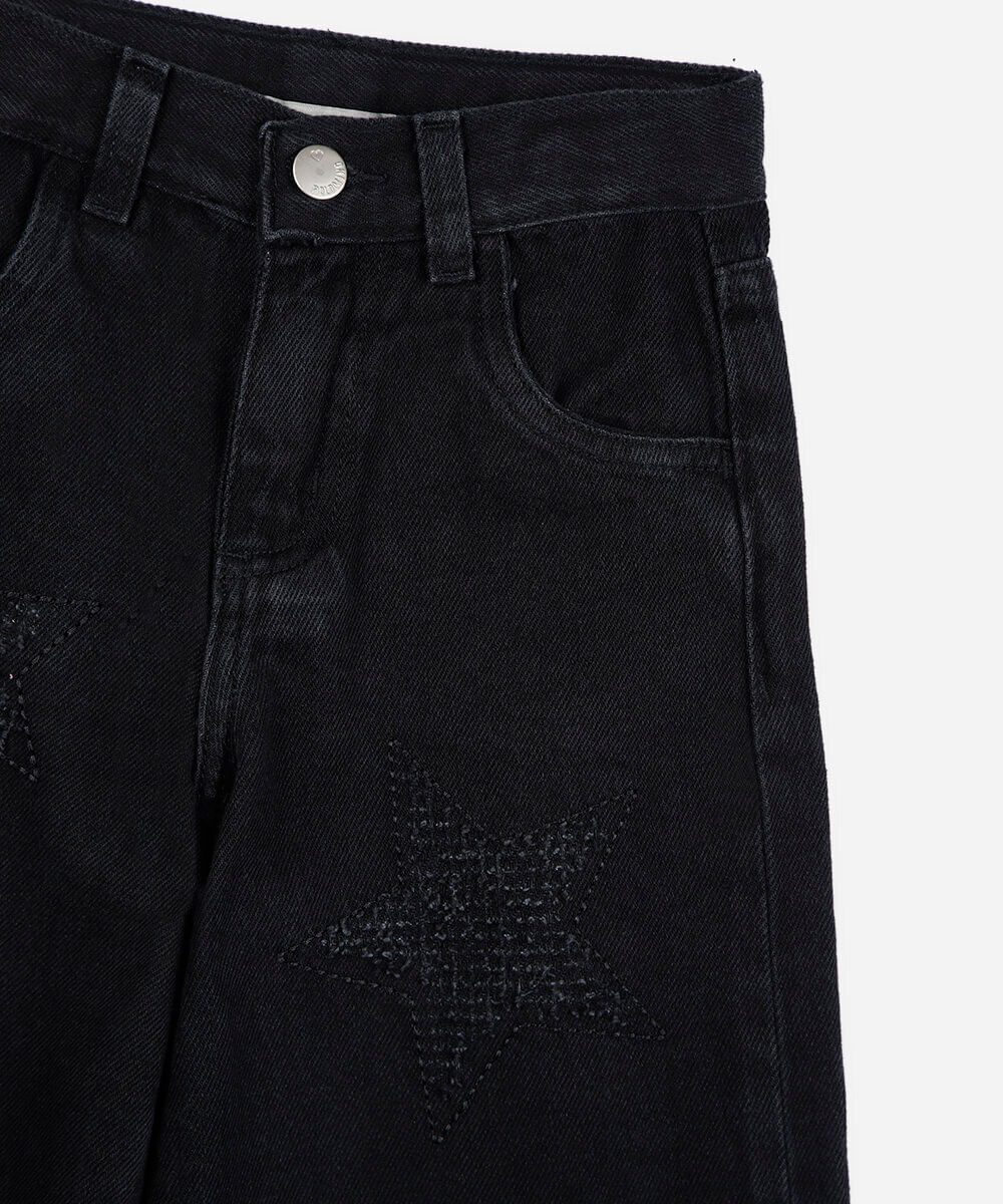 calça infantil wide jeans estrela puído preta