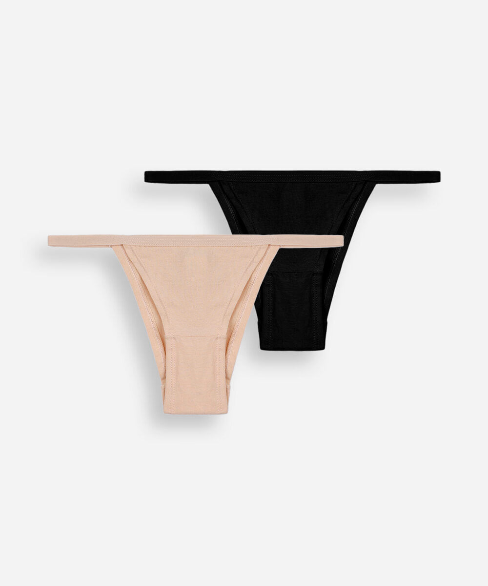 kit de 2 calcinhas string biquíni feminino de algodão colorido
