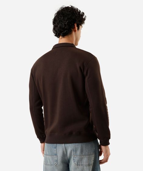 blusão masculino de moletom gola alta com zíper marrom
