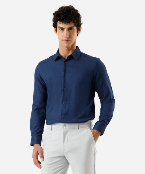 camisa masculina com algodão manga longa azul