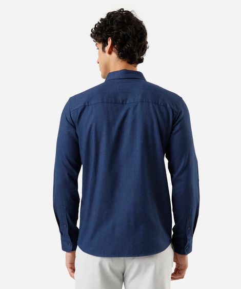 camisa masculina com algodão manga longa azul