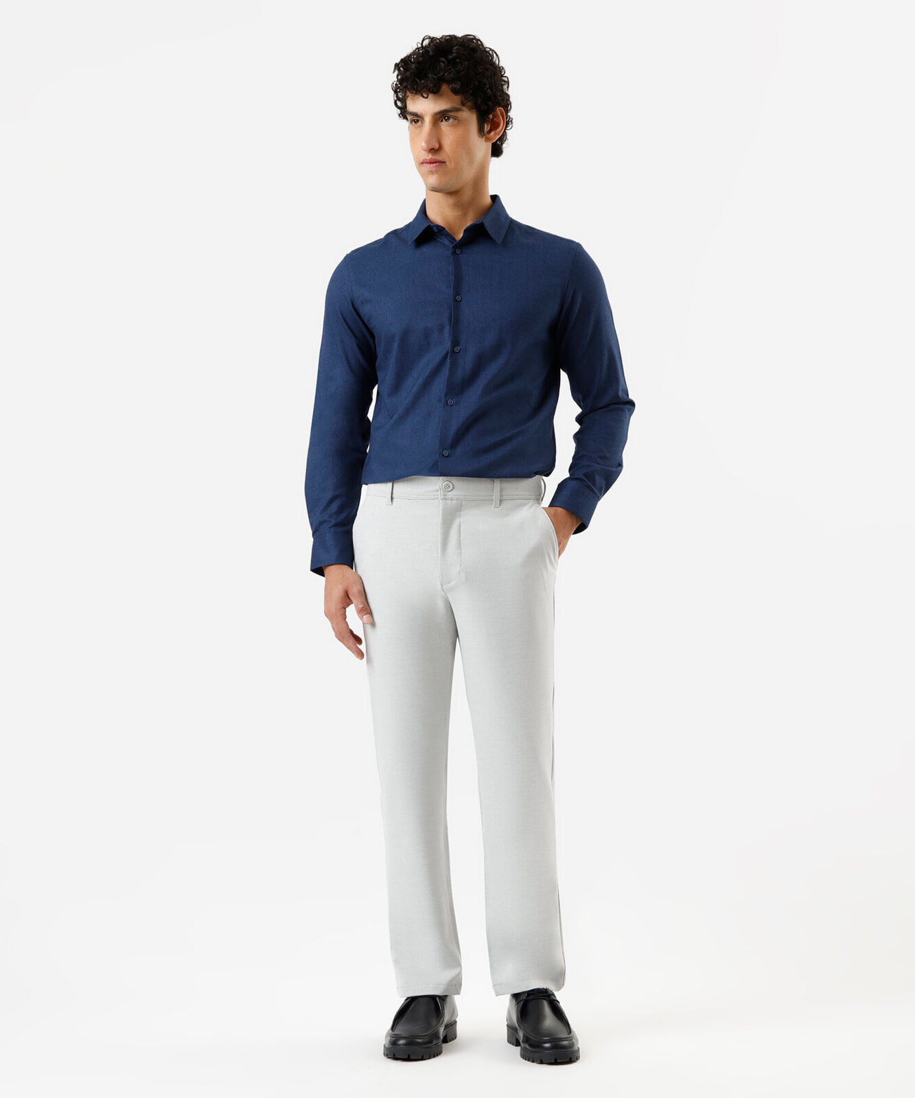 camisa masculina com algodão manga longa azul