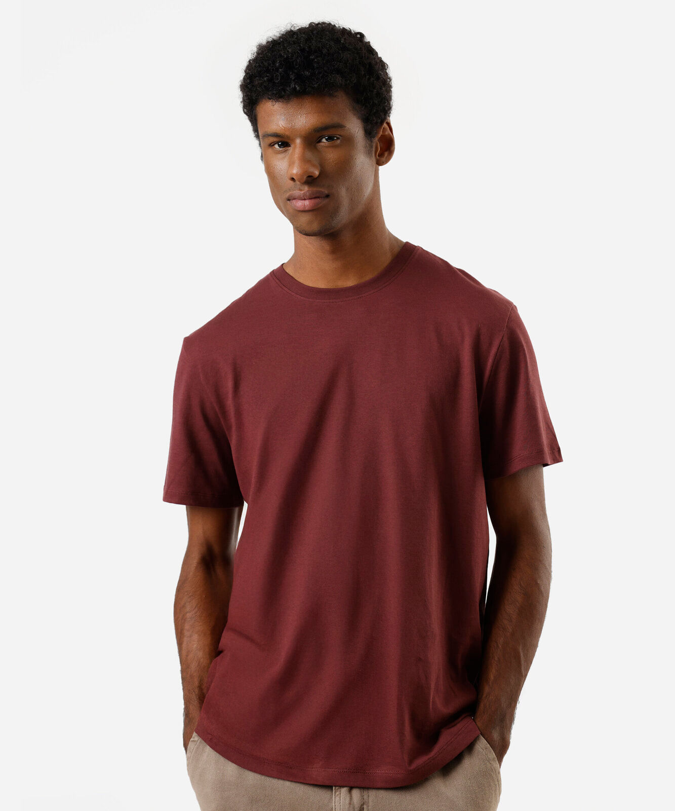 camiseta masculina de algodão pima manga curta vinho