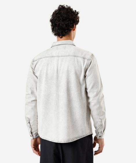 camisa masculina jeans manga longa cinza