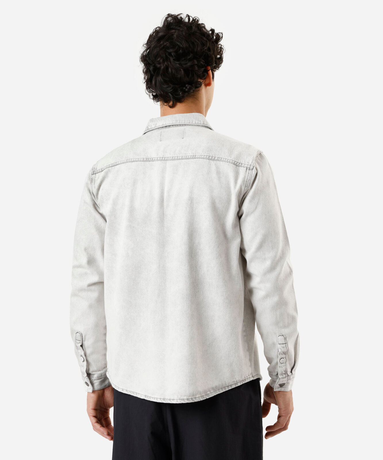 camisa masculina jeans manga longa cinza