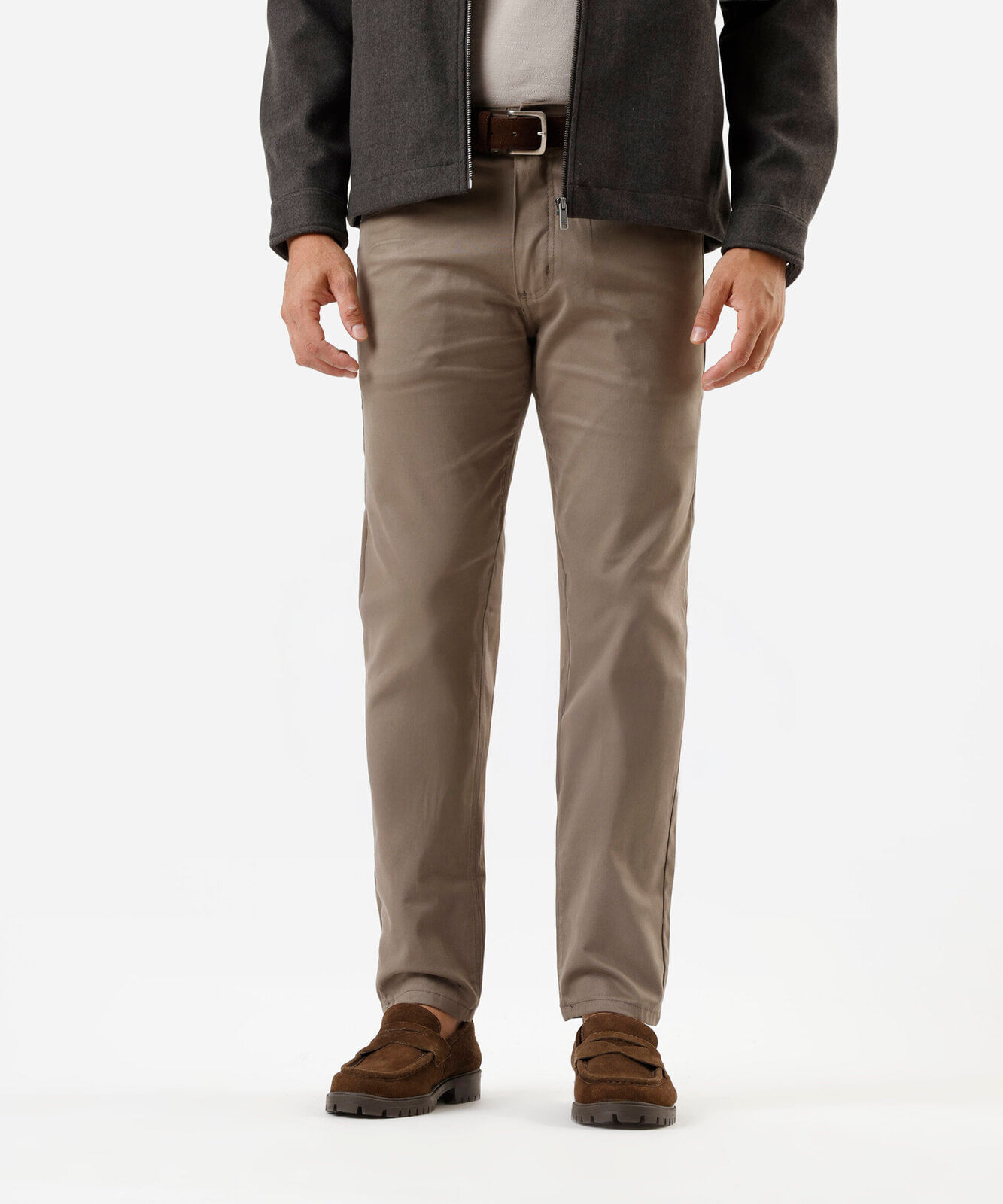 calça masculina de sarja slim comfort bege