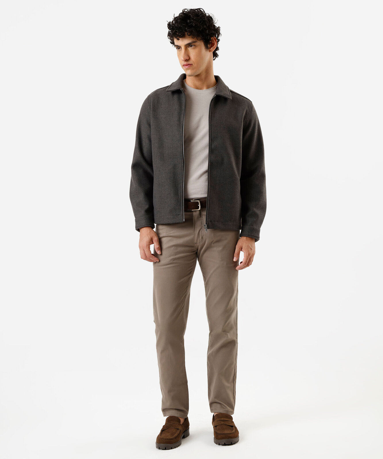 calça masculina de sarja slim comfort bege