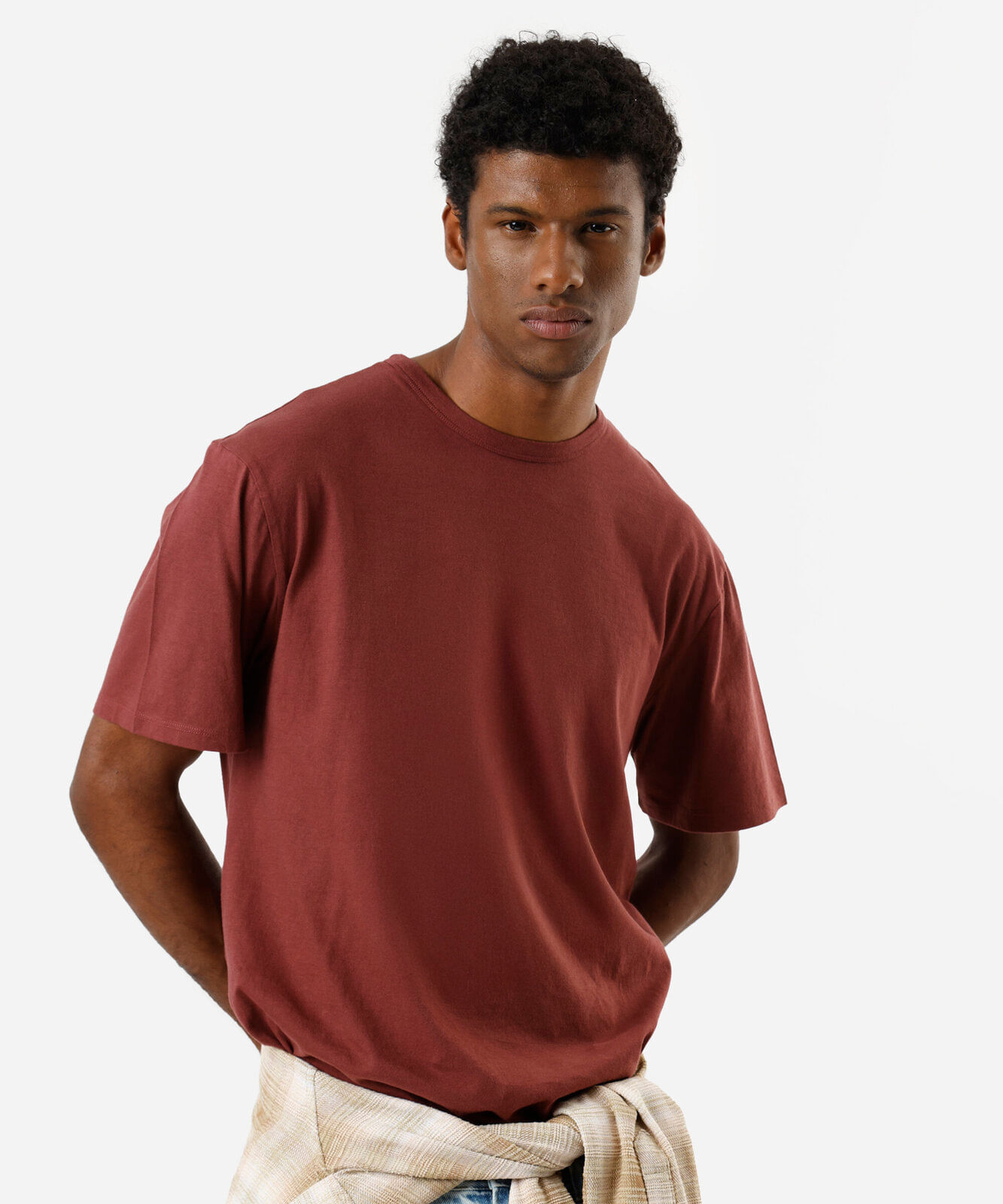 camiseta masculina de algodão peruano manga curta  vinho