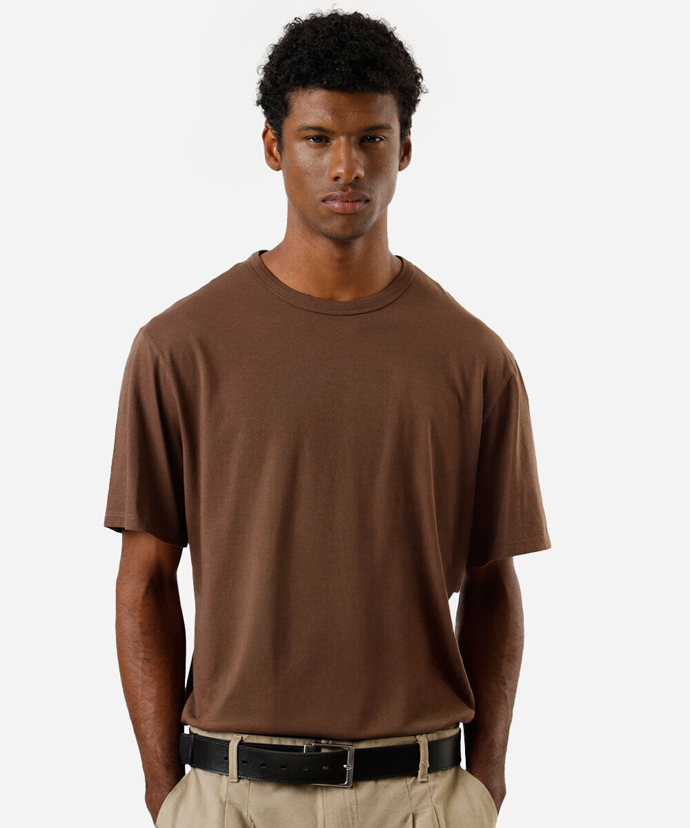 camiseta masculina de algodão peruano manga curta  marrom