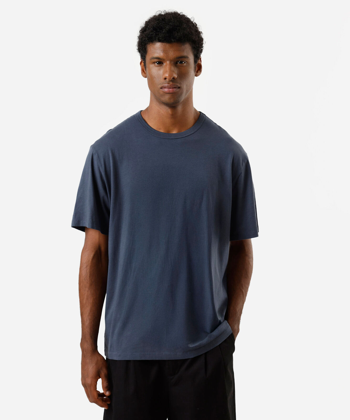 camiseta masculina de algodão peruano manga curta  azul