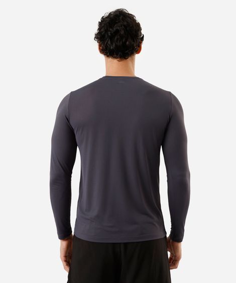 camiseta slim fit esportiva masculina de poliamida manga longa cinza