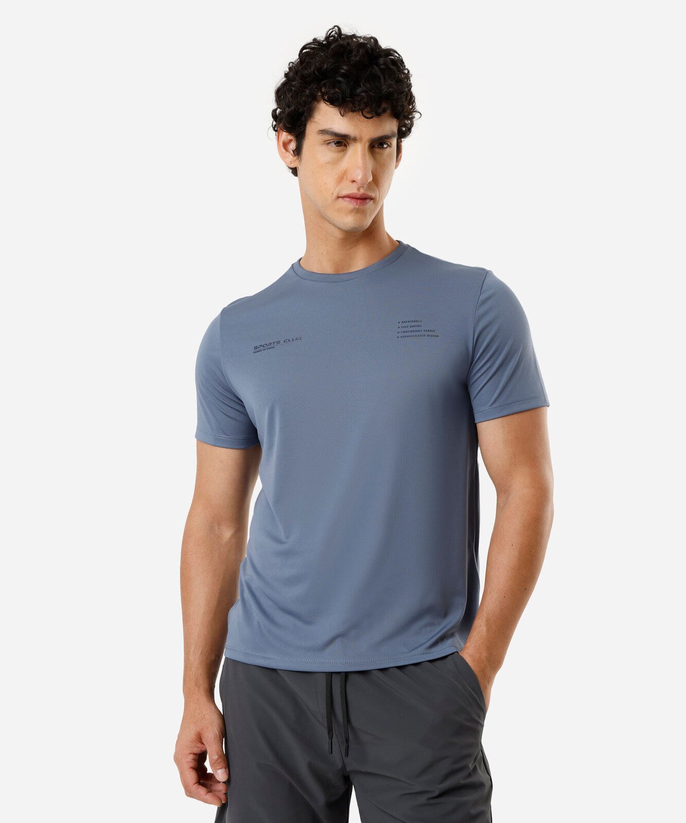 camiseta esportiva masculina manga curta azul
