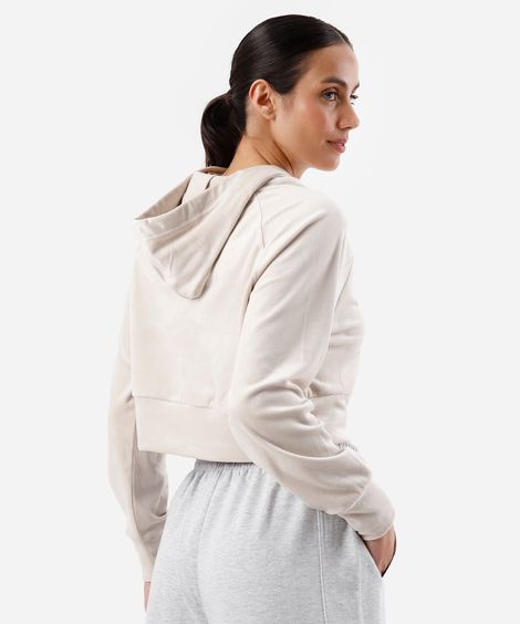 blusão cropped feminino de plush com capuz  cinza