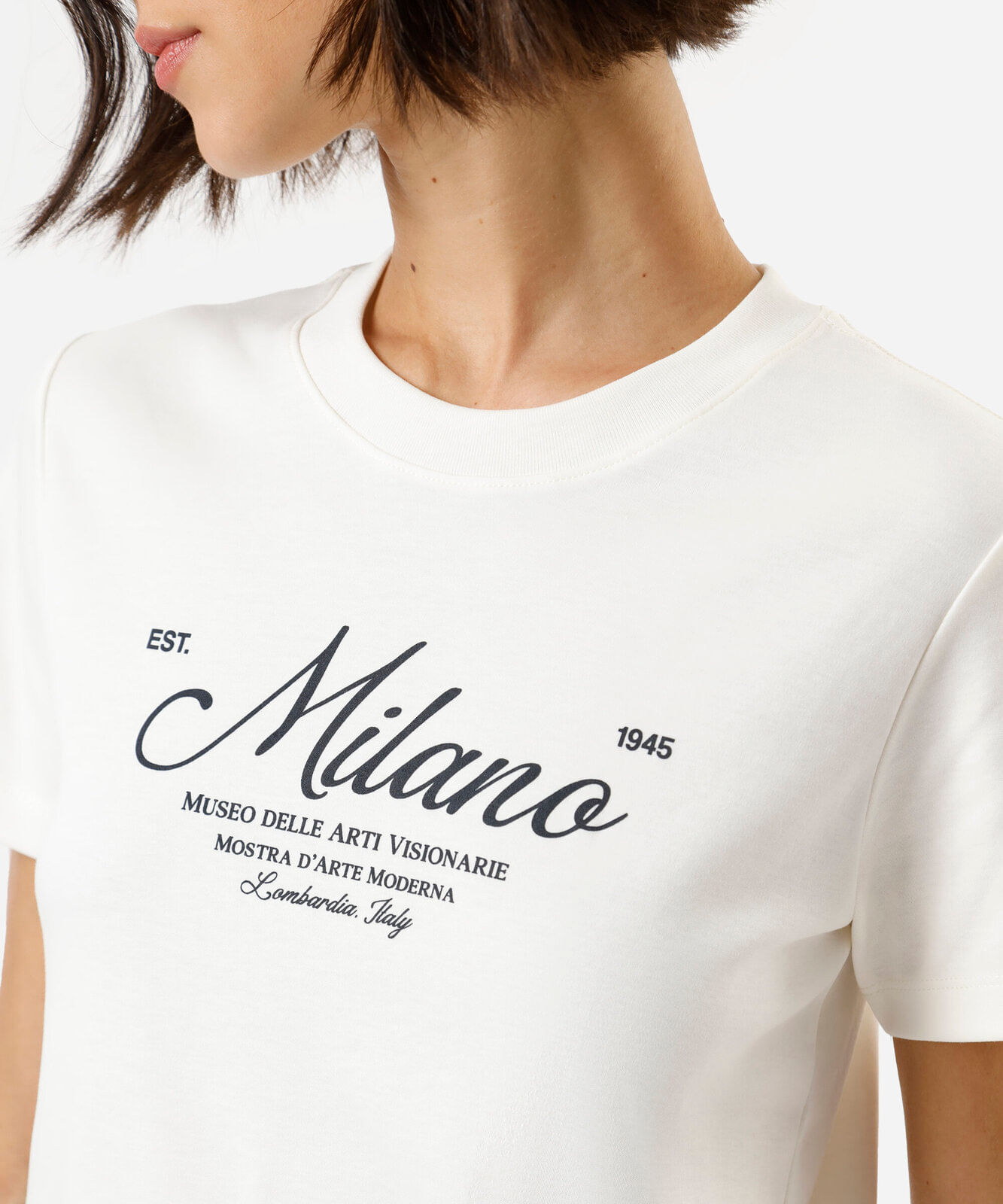 camiseta feminina de algodão peruano manga curta off white
