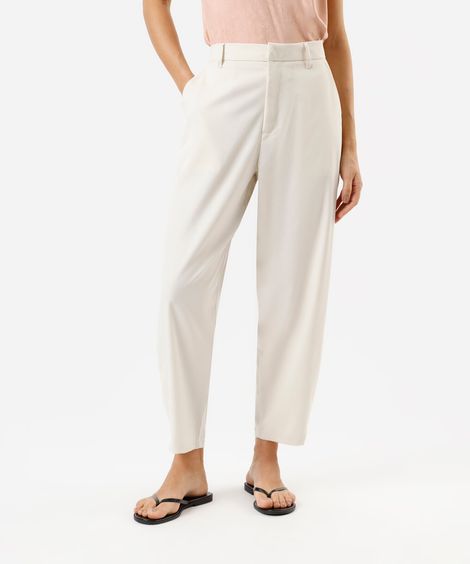 calça balloon de alfaiataria feminina cintura alta off white