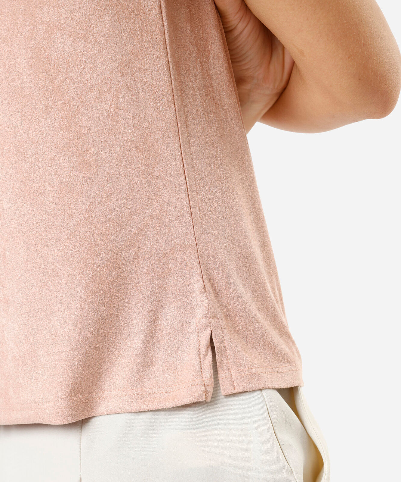 camiseta feminina de suede estampada manga curta rosa