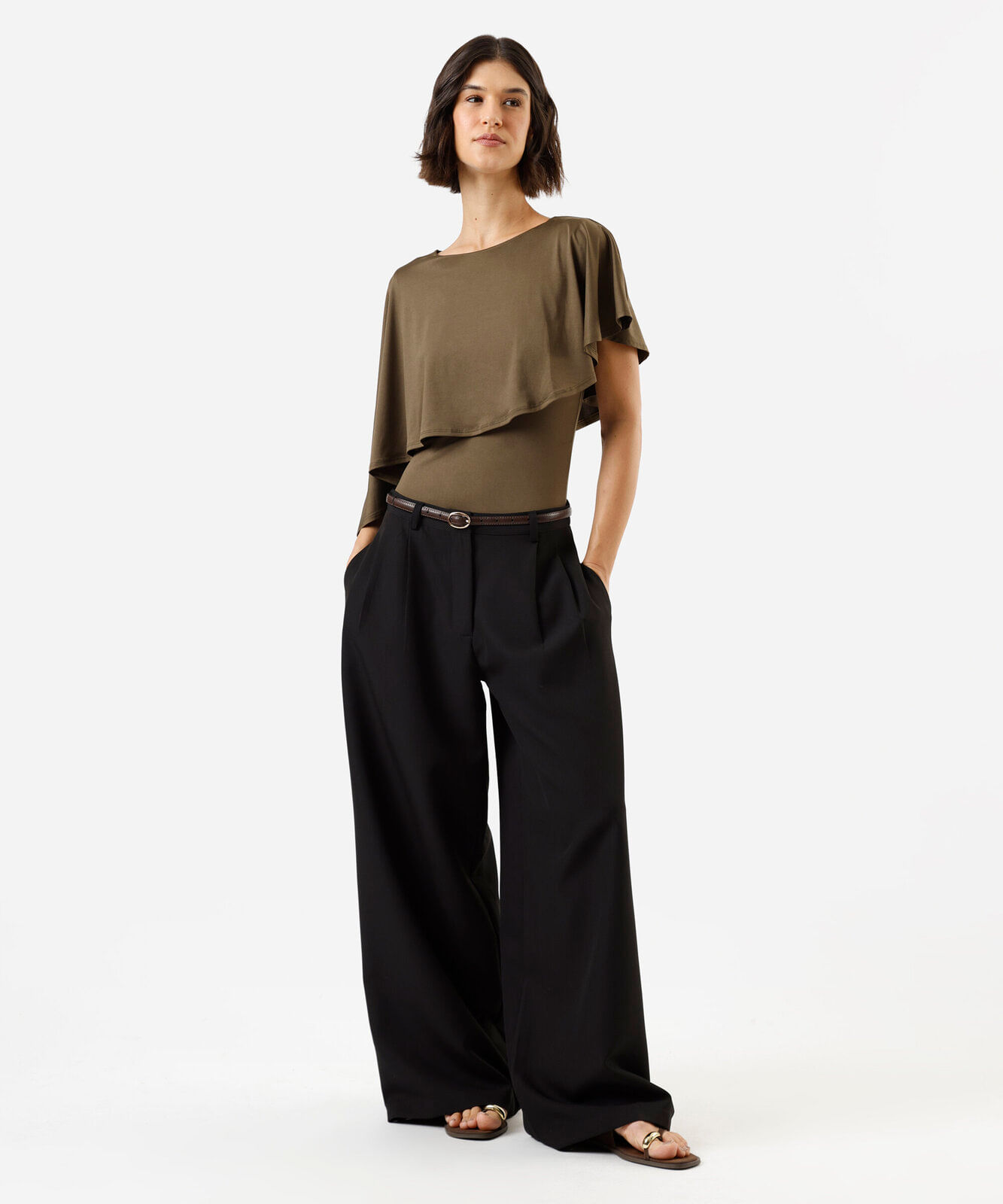 body feminino decote redondo com capa verde