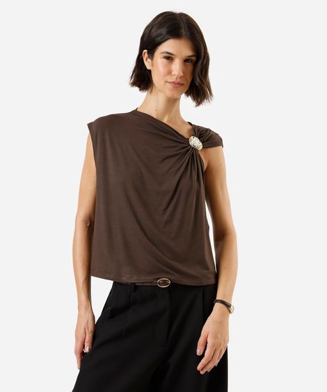 blusa feminina de viscose com fivela orgânica marrom
