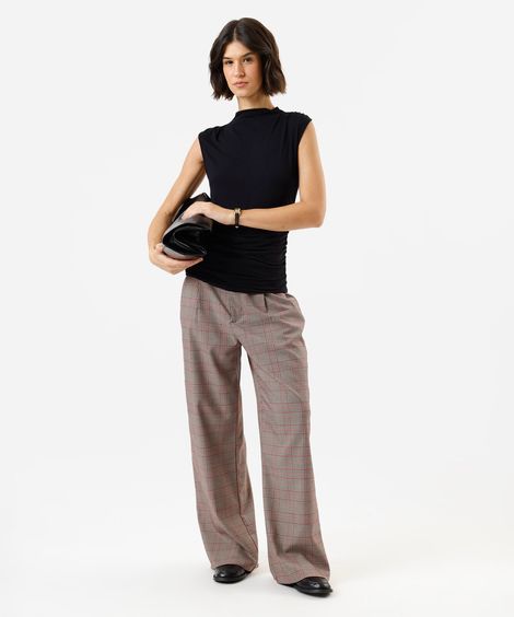 calça de alfaiataria feminina xadrez vinho