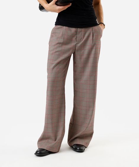 calça de alfaiataria feminina xadrez vinho