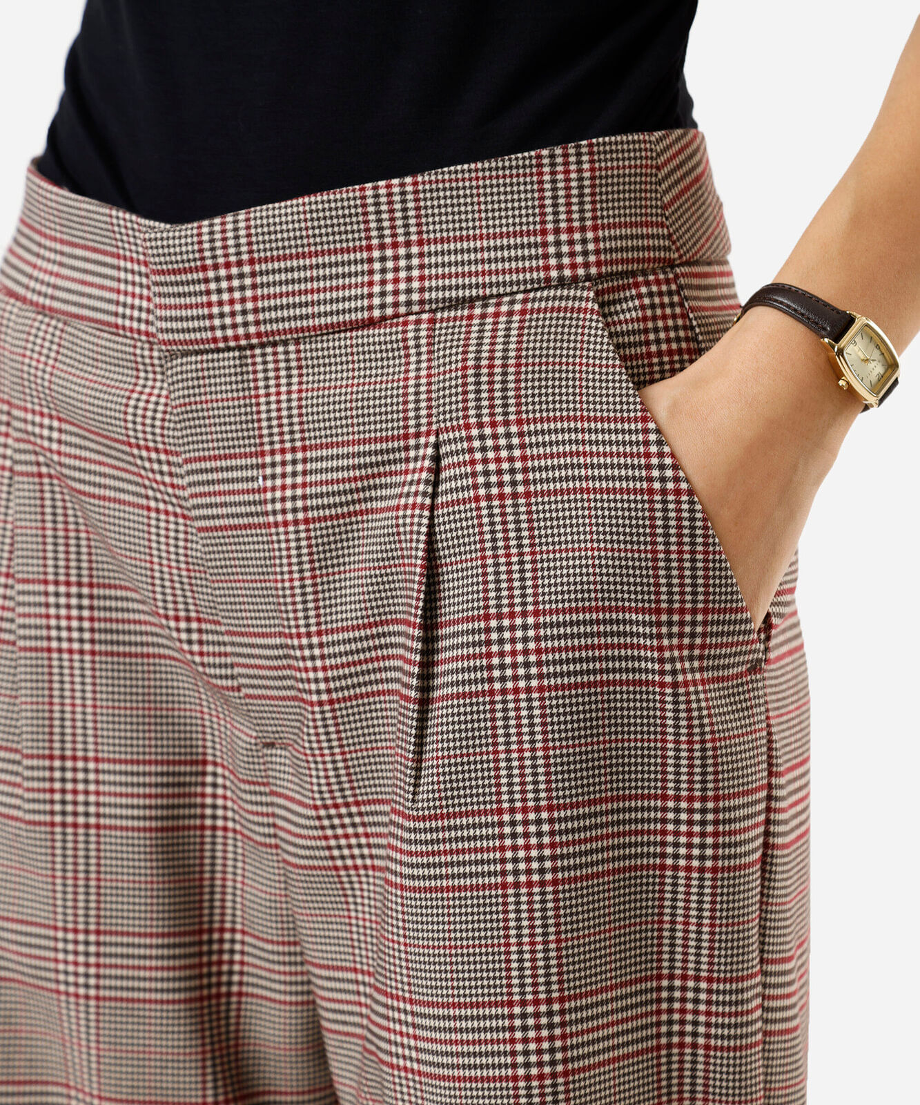 calça de alfaiataria feminina xadrez vinho