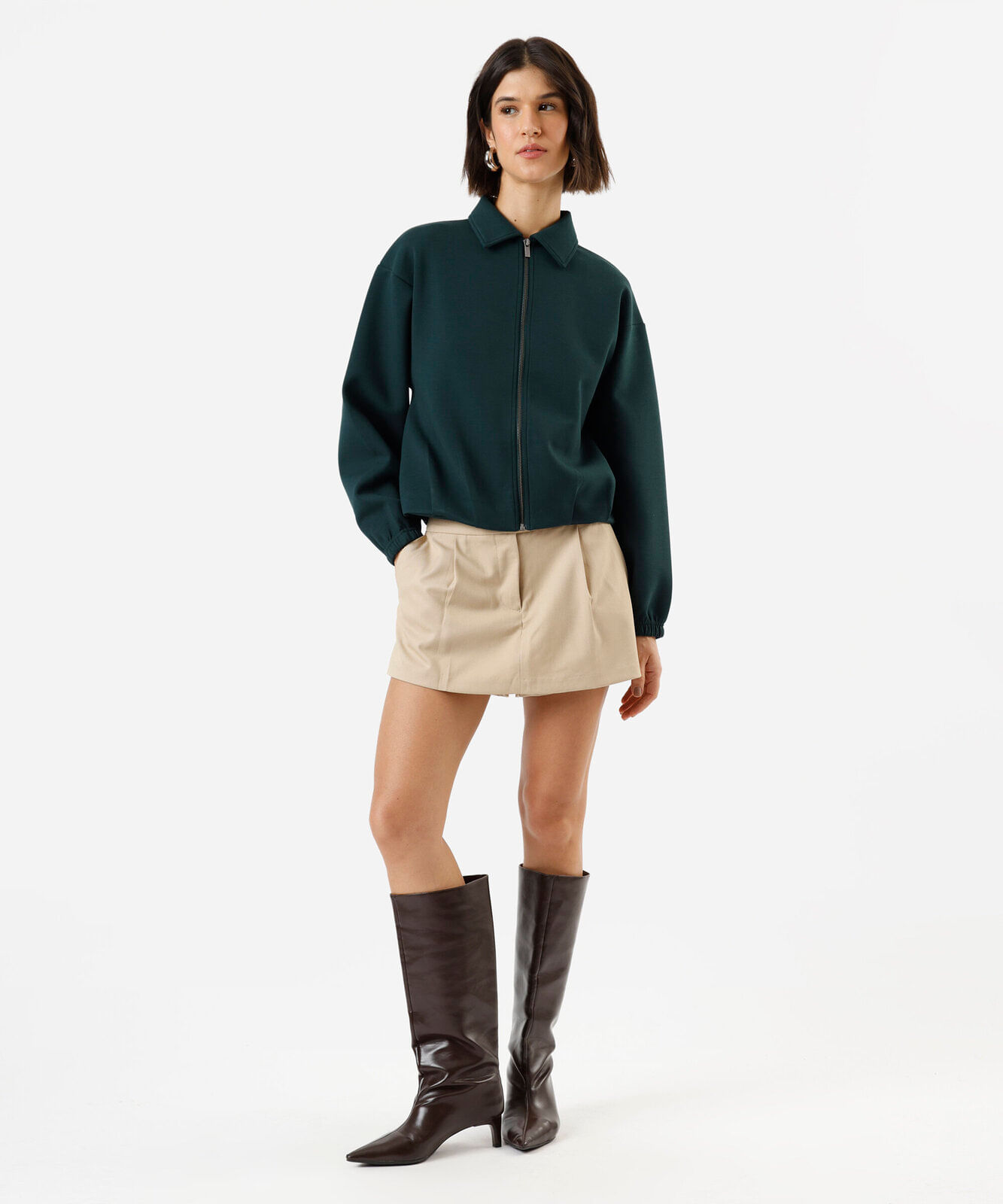 jaqueta bomber feminina com pregas verde
