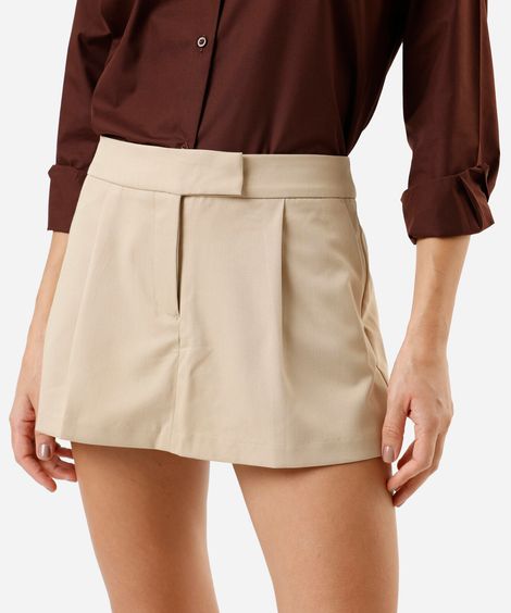short saia de alfaiataria feminino com pregas bege