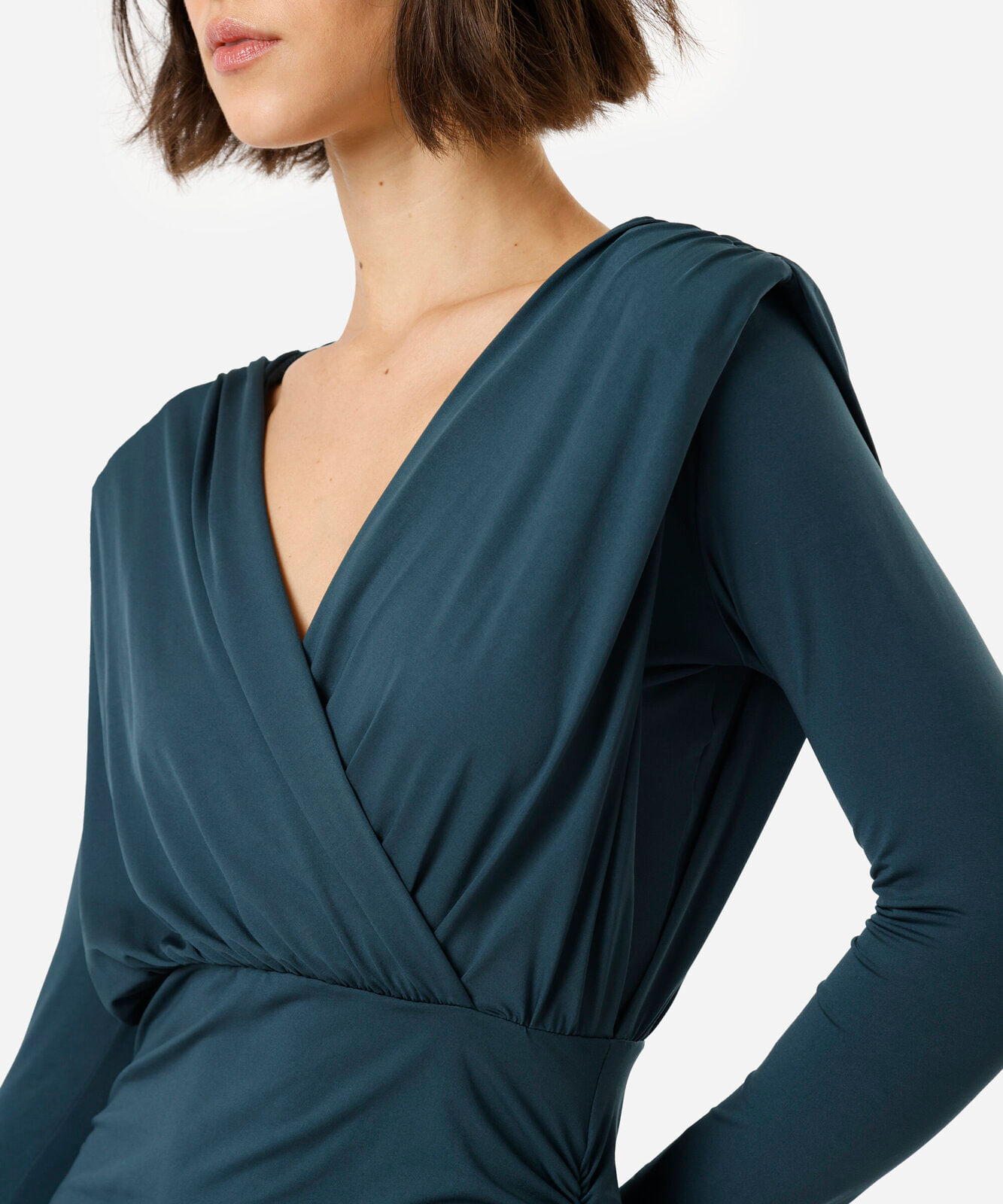 vestido midi feminina decote v manga longa verde