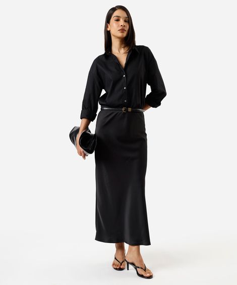saia midi feminina acetinada preta
