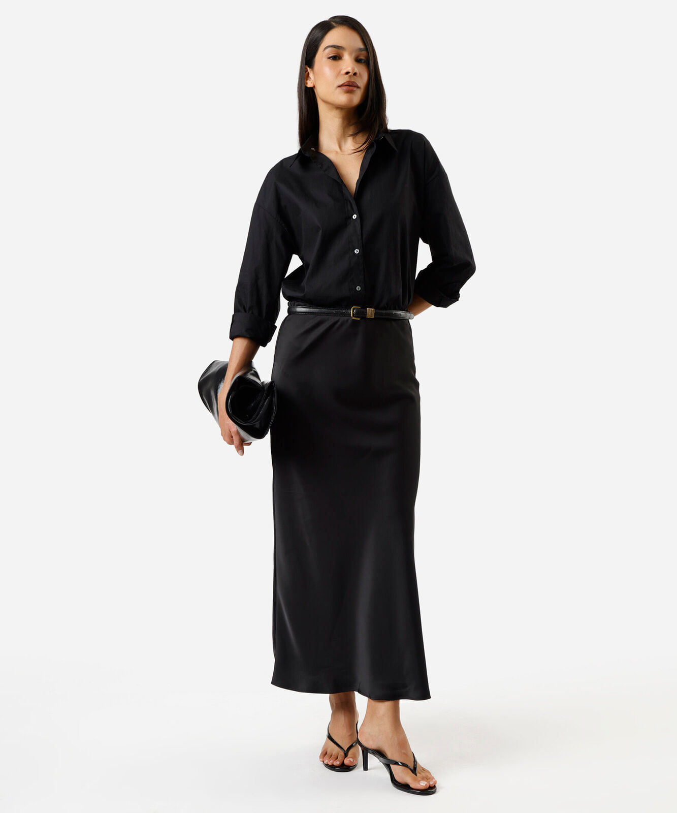 saia midi feminina acetinada preta