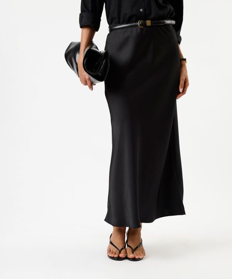 saia midi feminina acetinada preta