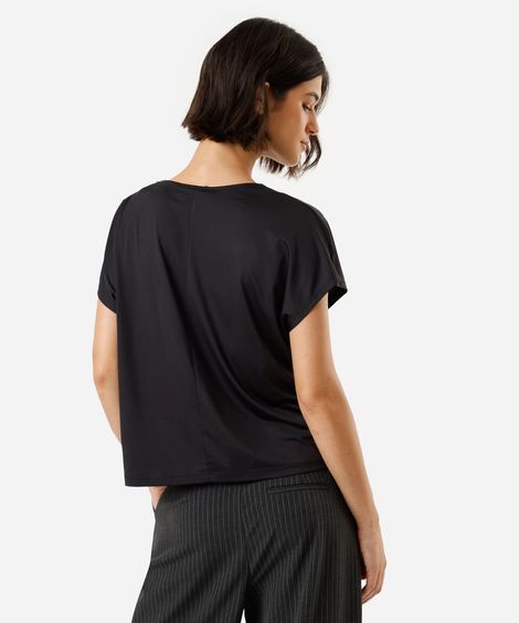 blusa feminina manga curta franzida preta