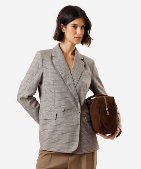 blazer de alfaiataria feminino  xadrez bege