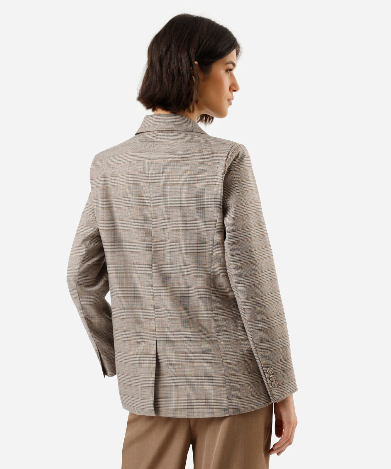 blazer de alfaiataria feminino  xadrez bege