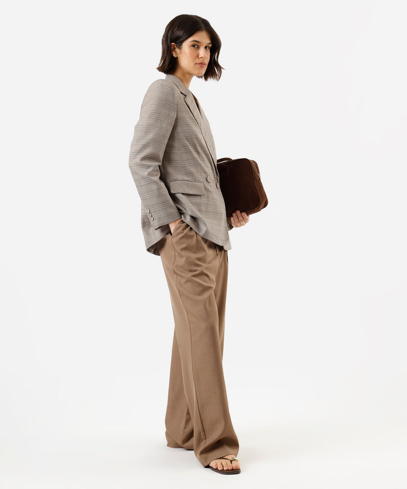 blazer de alfaiataria feminino  xadrez bege