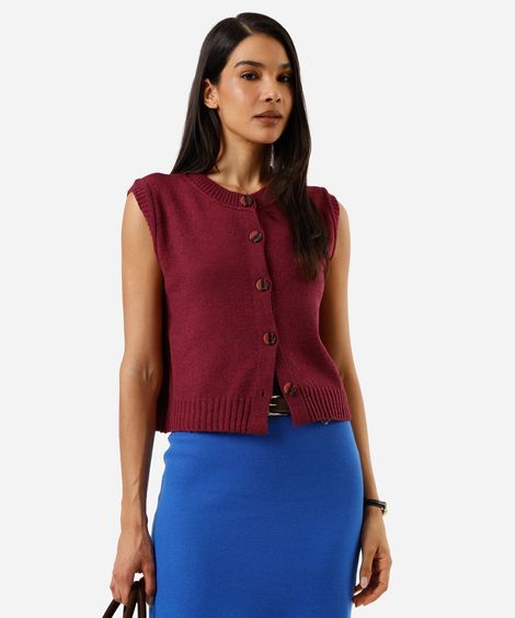 colete feminino de tricot vinho