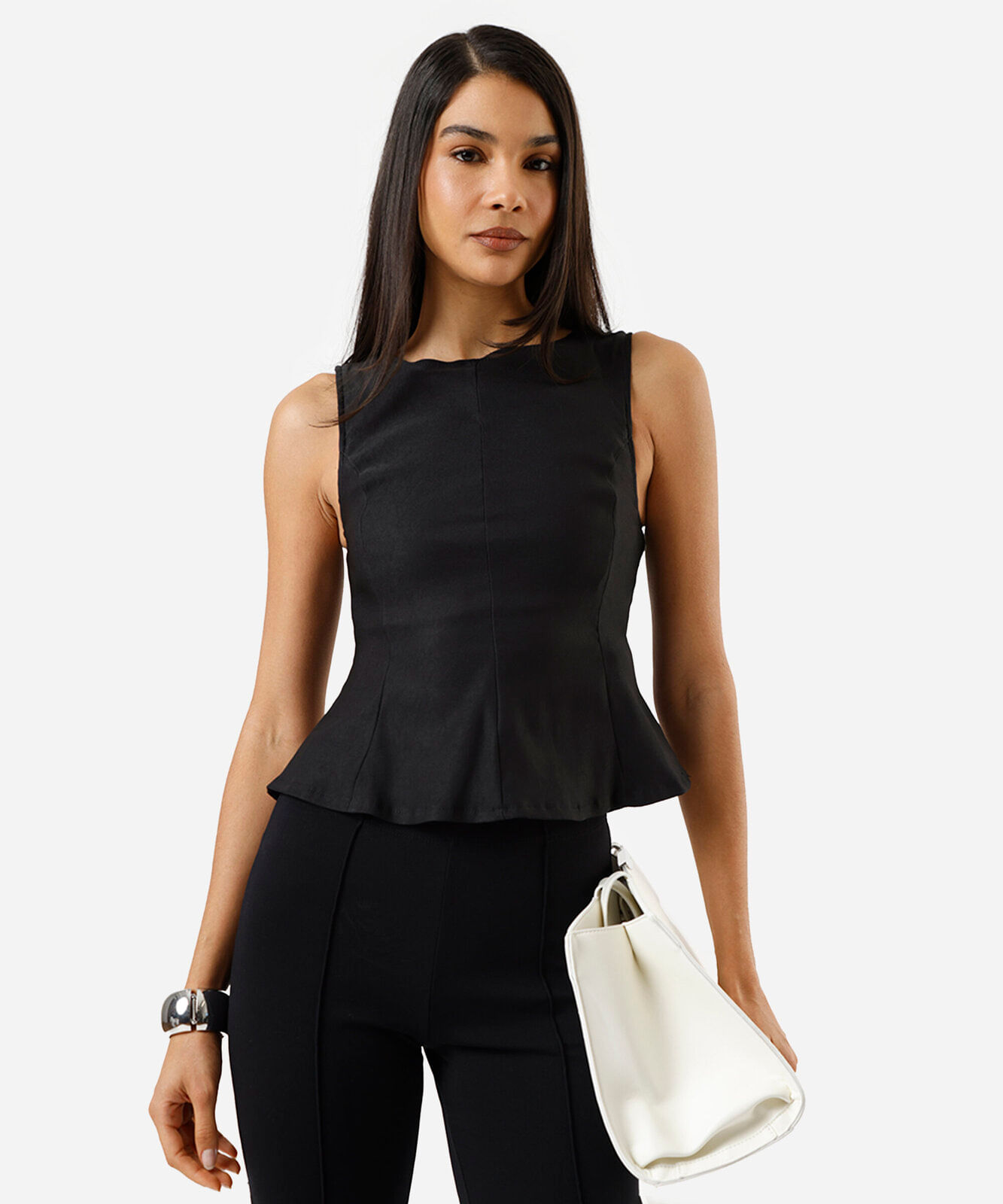 blusa peplum feminina decote canoa preta