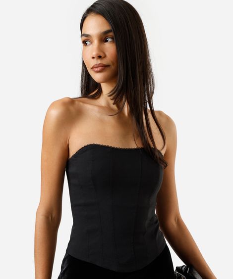 blusa corset sem alça feminina com recortes preta