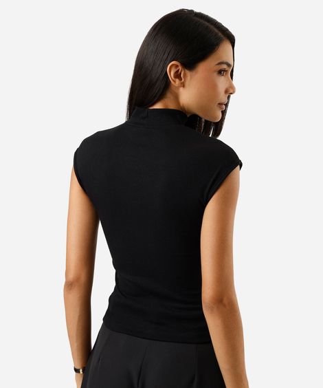 blusa muscle tee feminina gola alta canelada básica preta
