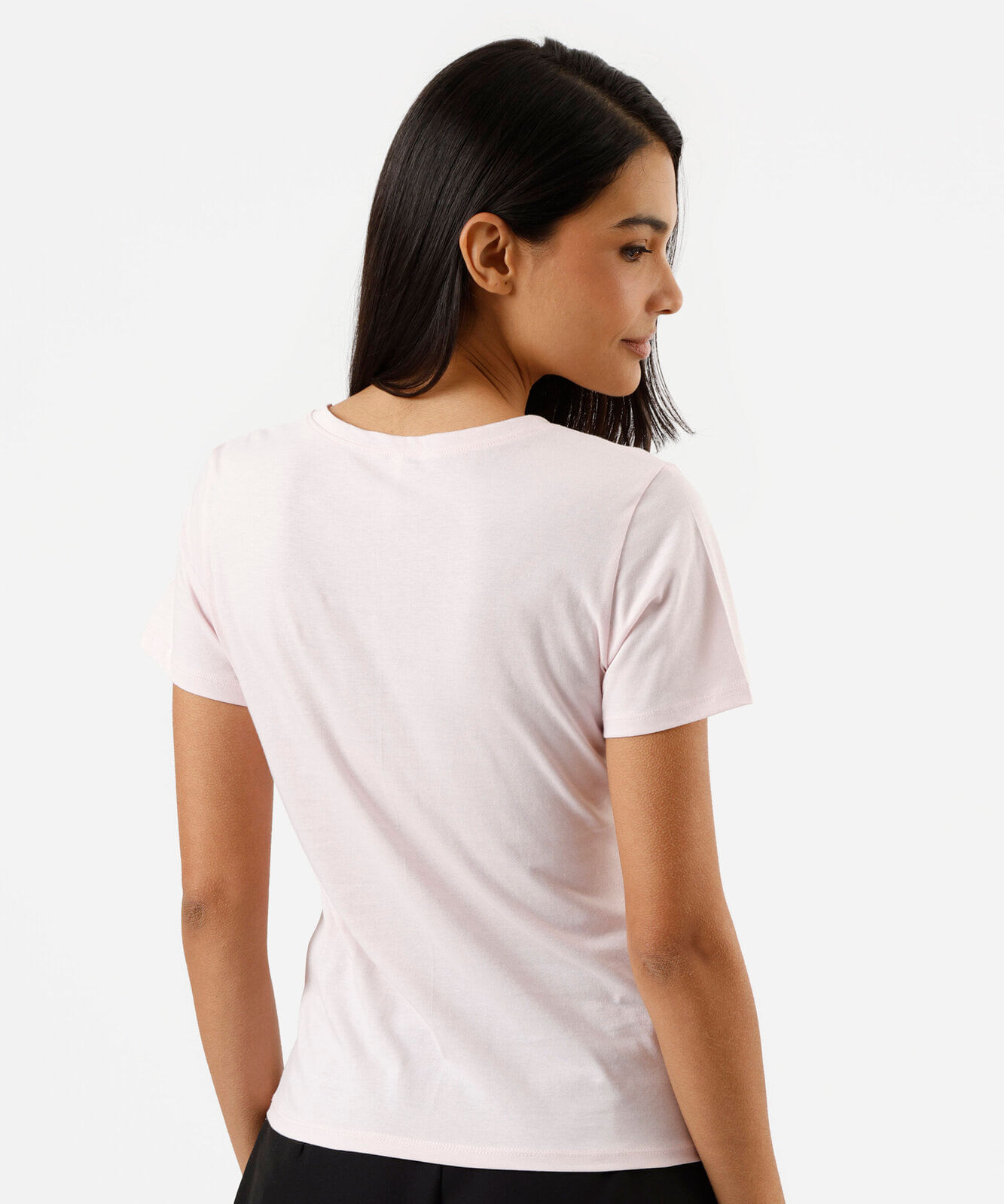 camiseta feminina de algodão decote v manga curta rosa