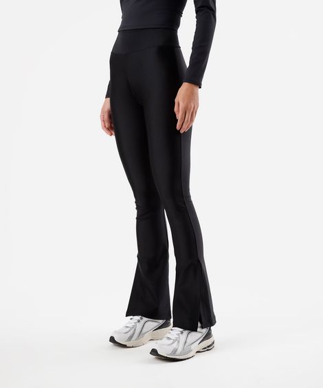 calça flare bailarina feminina de poliamida com fendas preta